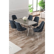Canisa Asel Serisi 90x160 Lak Panel Antrasit İroni Krom Ayaklı Masa Takımı Ve 6 Antrasit Sandalye Antrasit İroni Masa Antrasit Sandalye Ayaklar Krom