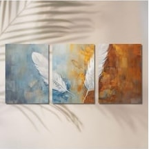 3'lü Kanvas Tablo Seti Yağlı Boya Dokulu Beyaz Şans Tüyü Görseli 40 X 60 Gartnm1717 Açık Altın