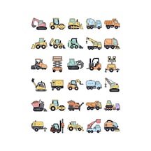 30 Adet Sevimli İnşaat Araçları Sticker Seti - Laptop, Defter, Matara Çok Renkli