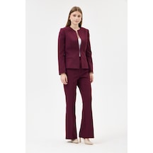 Velnara Moda Mürdüm Klasik Kadın Takım Elbise -sıfır Yaka Ceket & İspanyol Paça Pantolon Koyu Mürdüm - 927017052 Koyu Mürdüm