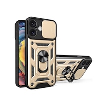 Apple İphone 16 Kılıf Pars Lens Yüzüklü Silikon - Gold Çok Renkli