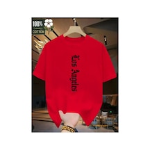 Medinenur Los Angeles Yazı Detaylı Basic T-shirt Kırmızı