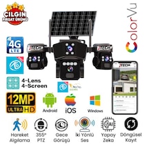 O-kam Ok-303 Premium 4g 4x3mp 12mp 4g Sim Kartlı Solar Panelli 4 Lens 1 Alert Ptz Akıllı Kamera