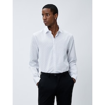 Koton Spor Gömlek Geometrik Detaylı Klasik Yaka Slim Fit Non Iron Beyaz Desenli 4wam60015hw 4WAM60015HW0D0 Beyaz