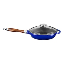 Lava Döküm Kızartma Tavası Ahşap Kulplu Cam Kapaklı Siyah 28cm