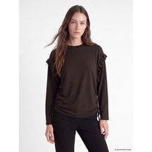 Lcw Modest Kahverengi Fırfırlı Kadın Sweatshirt Tunik