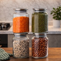Porsima 4402 Bormio Metal Kapaklı 4lü Cam Kavanoz Seti Vakum Kapaklı Saklama Düzenleme Kabı Seti 900ml Şeffaf