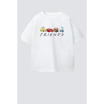 Monila Erkek Çocuk Pamuklu Bisiklet Yaka Araba Baskılı T-shirt Ekru