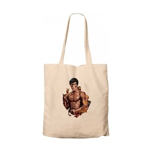 Bruce Lee Kick Dragon Krem Kanvas Bez Çanta Krem
