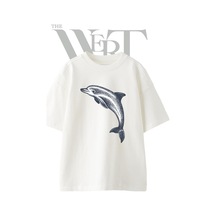 Thewert Dolphin Tasarım Baskılı Ünisex Beyaz Oversize T-shirt