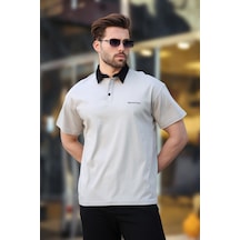 Madmext Boyalı Gri Düğmeli Polo Yaka Erkek T-shirt E7119 Boyalı Gri