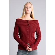 Defacto Regular Fit Açık Omuz Fitilli Triko Basic Hırka H2159ax26aurd256 Kırmızı-rd256