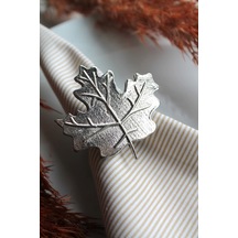 6 Adet Gümüş Çınar Yaprağı Metal Peçete Halkası - Napkin Ring