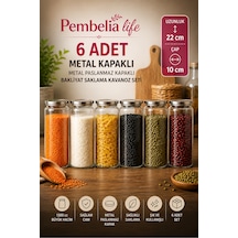 6 Adet 1300 Ml Vakumlu Metal Kapaklı Cam Kavanoz Bakliyatlık Erzak Saklama Kabı Gri Gri