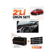 E-biz Toyota Yaris 2014-2019 Uyumlu Torpido Örtüsü + Tay Tüyü Çanta - Siyah-kahverengi - To026