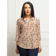 Velurteks 3/4 Kollu Ofis Günlük Bluz 53649421 Bej