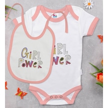 Bk Kids Girl Power Tasarımlı Pembe Bebek Body Zıbın Ve Mama Önlüğ Çok Renkli