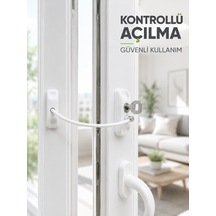 Beyaz Kablolu Pencere Kilidi Anahtarlı Güvenlik Sistemi Çocuk Koruma Aparatı - Lisinya