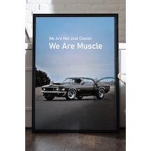 1969 Ford Mustang Boss 429 Siyah Ahşap Çerçeveli Poster, Dekoratif Araba Duvar Tablosu