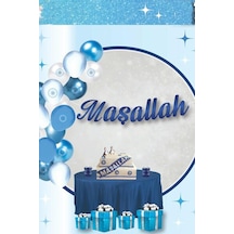 Maşallah Yazı Banner Asma Dekor Kaligrafi Tasarım 210 Cm Mavi