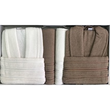 Royam Beril Pamuklu 6 Parça Aile Bornoz Seti Takımı Kahverengi