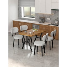 Azra 70x110cm Atlantik Mutfak Masası, Mutfak Masası Takımı, Yemek Masası, 4 Açık Gri Sandalye Açık Gri