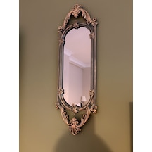 Kısa Oval Dekoratif Duvar Aynası Haki Yeşil & Eskitme Altın Yaldız 60x20 Cm Naturel