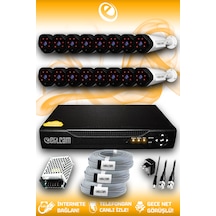 Elitcam 16 Kameralı Uzay 16 Dış Kamera Set HDD'siz Full HD Gece Görüşlü Güvenlik Kamerası Sistemi