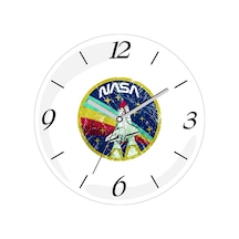 Nasa Roket Logo Çap 30cm Sessiz Akar Bombeli Gerçek Cam Duvar Saati Çok Renkli