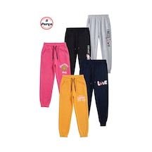 Fyk Kids 5'li Baskı Detaylı Paçası Lastikli Jogger Kız Çocuk Eşofman Altı Gri - Siyah - Fuşya - Lacivert - Sarı