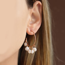 Rose Gold Kaplama İnci Halka Gümüş Küpe Gümüş