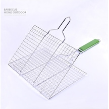 Pazly Üç Boyutlu Paslanmaz Çelik Izgara Ağı, Ahşap Saplı Balık Klipsi, Gümüş Yeşil Renk Gümüş