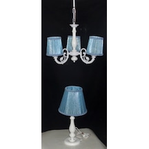 3 Lü Mavi Avize Abajur Seti Çocuk Odası Yatak Odası Avizesi