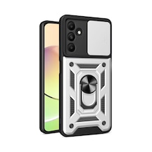 Newface Samsung Galaxy M15 Kılıf Pars Lens Yüzüklü Silikon - Gümüş