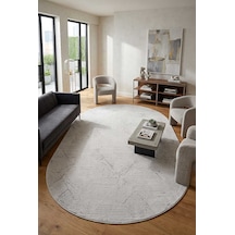 Geometrik Soyut Desenli Oskar Akrilik Makine Oval Halı Os07 Gri Krem-bej