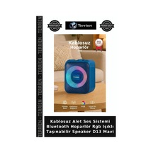 Kablosuz Alet Ses Sistemi Bluetooth Hoparlör Rgb Işıklı Taşınabilir Speaker D13 Mavi