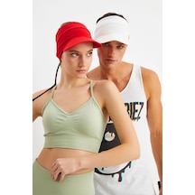 Uv Korumalı Katlanır Üstü Açık Yumuşak Siperli %100 Pamuklu Penye Tenis Vizör Şapka 2'li Set - Tek Ebat / Beyaz - Kırmızı Beyaz - Kırmızı