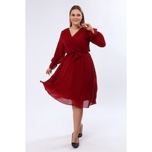 Uzun Kol Büyük Beden Şifon Bordo Elbise 30a 1973 Bordo