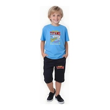 Fyk Kids Erkek Çocuk Yazlık Titans Baskılı Alt-üst Takım Mavi