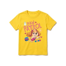 Urbantrendstore Paw Patrol Özel Tasarım Unisex Kız Çocuk Erkek Çocuk Bisiklet Yuvarlak Yaka Basic Kısa Kollu %100 Pamuk Tişört Sarı