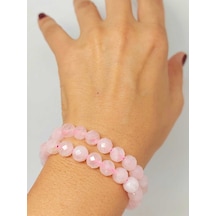 Pembe Kuvars Taşı Faset Kesim 8mm Unisex İkili Bileklik 42560 Çok Renkli