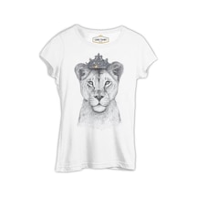 Taç - Dişi Aslan Beyaz Kadın Tshirt 001