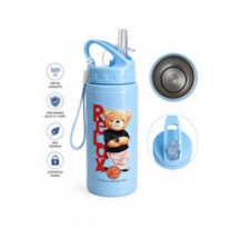 Alüminyum Matara 500 Ml Çocuk Su Matarası Pipetli Sızdırmaz Dayanıklı Taşıma İpli Belkıs Mavi