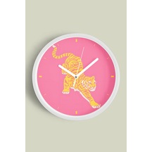 Kaplan Temalı Modern Duvar Saati - 25cm - Önü Camlı Beyaz Kasa - Sessiz Mekanizma-jh0020 Beyaz