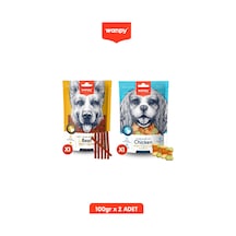 2li Set - Dana Biftek Dilimleri Ve Ödül Bisküvisi Tavuk Sargılı Köpek Ödül Maması Köpek Ödülü 100 Gr