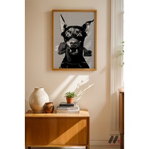 Siyah Köpek Pop Art, Ahşap Çerçeveli Duvar Tablosu - Renkli Ev Dekorasyonu