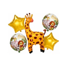 5 Li Zürafa Temalı Happy Birthday Folyo Balon Seti Safari Ve Orman Konseptli Parti Süsü Çok Renkli