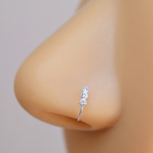 Heppii 925 Ayar Gümüş Üçtaşlı Halka Hızma Burun Piercingi Gümüş