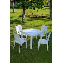 Rattan Beyaz Kollu 4 Sandalye Masa Takımı - Bahçe&Balkon&Teras