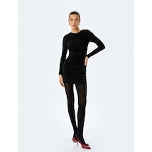 Koton Drape Detaylı Uzun Kollu Mini Kalem Elbise Siyah 5wak80300ek Siyah